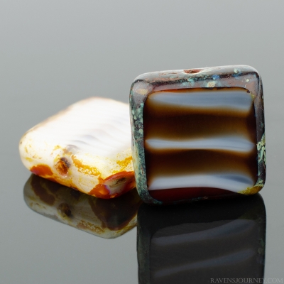 Square (11mm) Mixed Beads Red Pink Brown Opaque Silk with Picasso