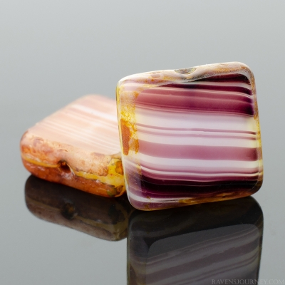 Square (11mm) Mixed Beads Red Purple Silk Stripe with Picasso