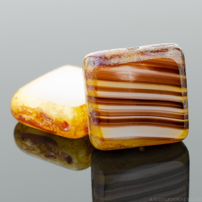 Square (11mm) Mixed Beads Pink Brown Silk Stripe with Picasso