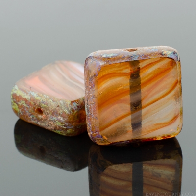 Square (11mm) Purple White Orange Mix Opaque Transparent with Picasso-osx