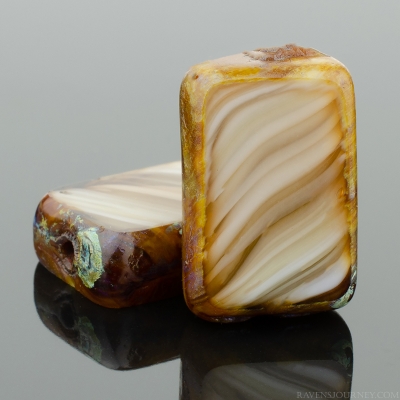 Rectangle (12x8mm) Brown White Mix Opaque with Picasso-osx