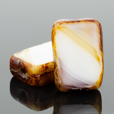Rectangle (12x8mm) White Purple Caramel Mix Opaque with Picasso