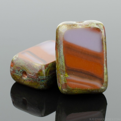 Rectangle (12x8mm) Purple Brown Mix Opaque Silk with Picasso