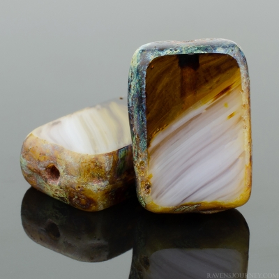 Rectangle (12x8mm) Coffee Brown White Mix Opaque Transparent with Picasso-osx