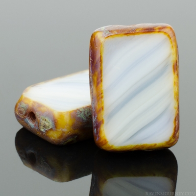 Rectangle (12x8mm) White Teal Mix Opaque with Picasso-osx