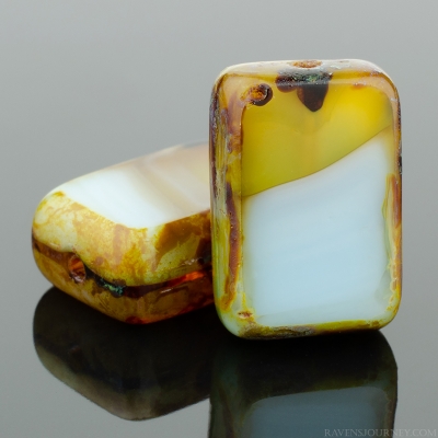 Rectangle (12x8mm) Blue Amber Mix Silk Transparent with Picasso-osx