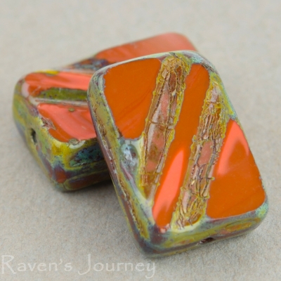 Rectangle with Stripe (13x9mm) Rust Brown Orange Mix Opaque with Picasso-osx
