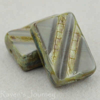 Rectangle with Stripe (13x9mm) Grey Silk with Picasso