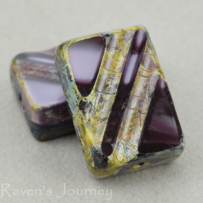 Rectangle with Stripe (13x9mm) Jet Purple Mix Silk Opaque with Picasso-osx