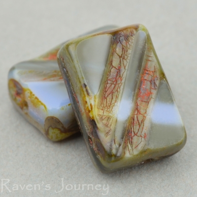 Rectangle with Stripe (13x9mm) Grey Steel Blue Mix Opaque Silk with Picasso-osx