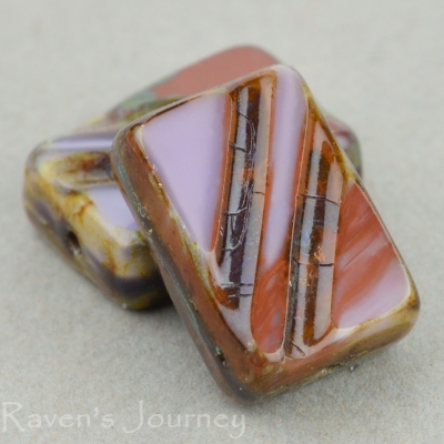 Rectangle with Stripe (13x9mm) Maroon Purple Mix Opaque Silk with Picasso-osx