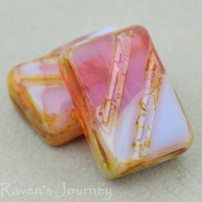 Rectangle with Stripe (13x9mm) Pink Purple Mix Opaline Opaque with Picasso