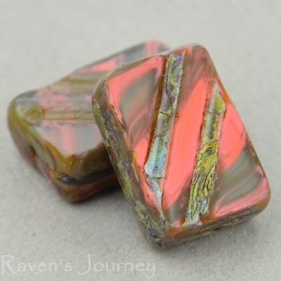 Rectangle with Stripe (13x9mm) Grey Orange Mix Silk Opaque with Picasso-osx