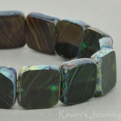 Square (9mm) Dark Emerald Brown Mix Opaque