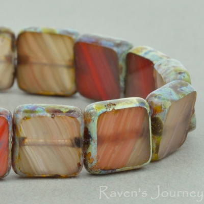 Square (9mm) Red Purple Mix Opaque Opaline with Picasso