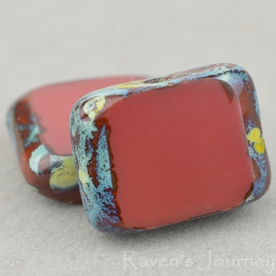 Rectangle with Alternate Hole (11x9mm) Brick Red Opaque with Picasso *Last Unit Remaining*