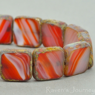 Square (9mm) Red White Mix Opaque with Picasso-osx