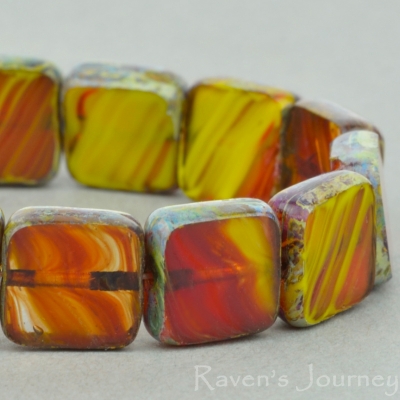 Square (9mm) Red Gaspeite Mix Opaque Transparent with Picasso