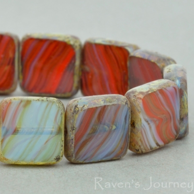 Square (9mm) Red Sapphire Green Mix Opaque Transparent with Picasso-osx