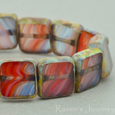 Square (9mm) Red Sapphire White Mix Opaque Transparent with Picasso