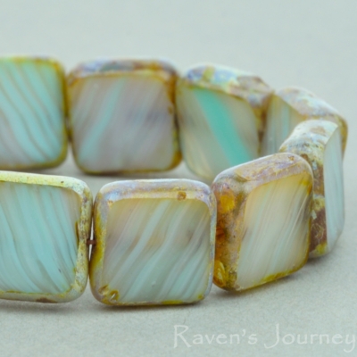 Square (9mm) Mint Green Pink Mix Opaque Transparent with Picasso