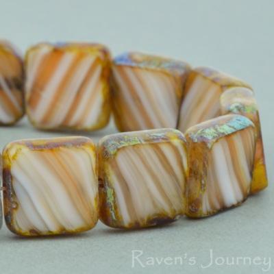 Square (9mm) Brown White Mix Opaque with Picasso