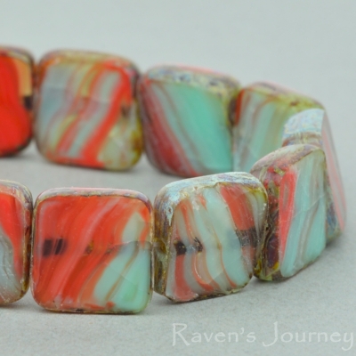 Square (9mm) Orange Mint Green Mix Opaque Transparent with Picasso-osx