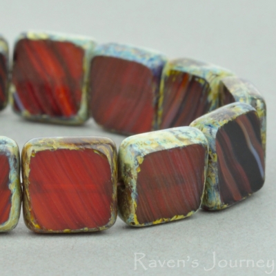 Square (9mm) Brown Jet Mix Opaque with Picasso