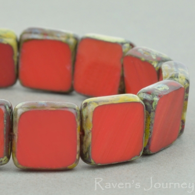 Square (9mm) Red Opaque with Picasso