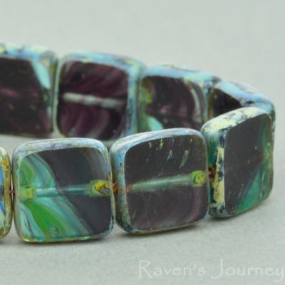 Square (9mm) Aqua Purple Mix Transparent with Picasso