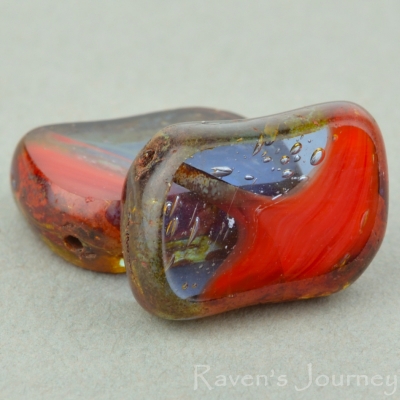 Diagonal Hole Rectangle (14x10mm) Red and Sapphire Mix Opaque Transparent with Picasso-osx