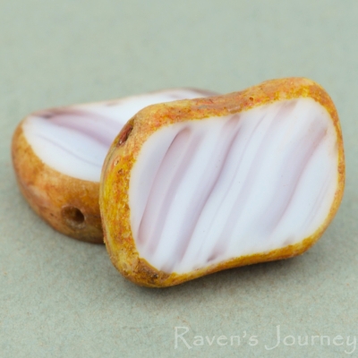 Diagonal Hole Rectangle (14x10mm) White Amethyst Mix Opaque with Picasso