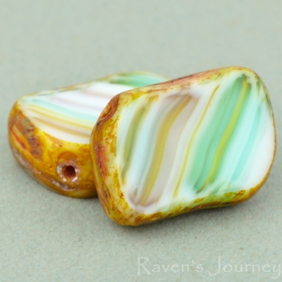 Diagonal Hole Rectangle (14x10mm) Emerald Amethyst White Mix Opaque with Picasso