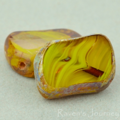 Diagonal Hole Rectangle (14x10mm) Gaspeite Pink Mix Opaque Transparent with Picasso-osx