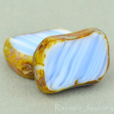 Diagonal Hole Rectangle (14x10mm) Sapphire White Mix Opaque with Picasso