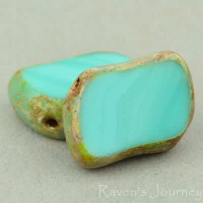 Diagonal Hole Rectangle (14x10mm) Turquoise Opaque with Picasso