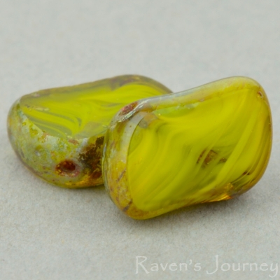 Diagonal Hole Rectangle (13x8mm) Gaspeite Olivine Mix Opaque Transparent with Picasso