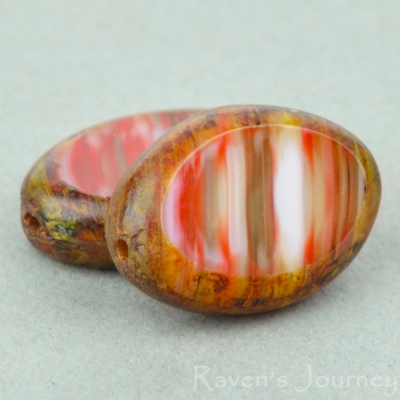 Oval (17x12mm) Red Brown White Mix Opaque with Picasso