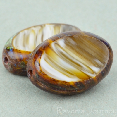 Oval (17x12mm) Ivory Army Green Mix Opaque with Picasso