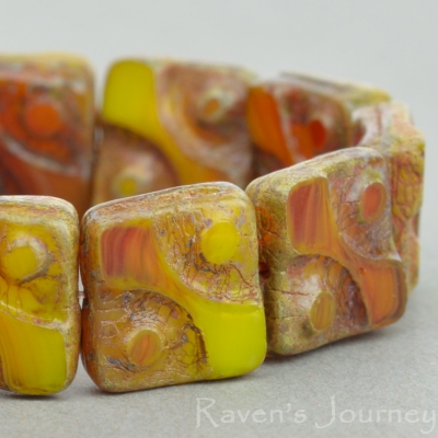 Yin Yang Square (11mm) Yellow Fuchsia Mix Opaque Transparent with Picasso