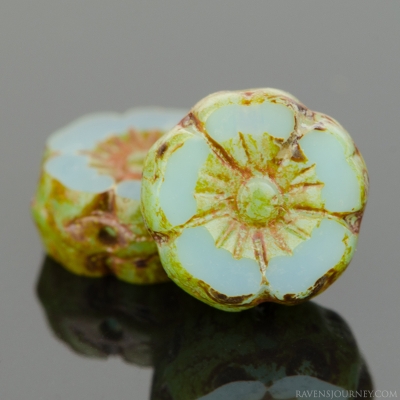 Hibiscus Flower (9mm) Aqua Opaline with Picasso Finish