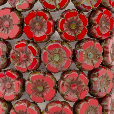 Hibiscus Flower (7mm) Red Opaque with Picasso Finish