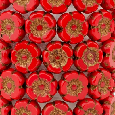 Hibiscus Flower (7mm) Red Opaque with Dark Bronze Wash