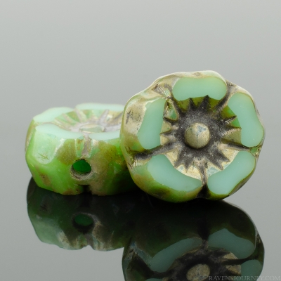 Hibiscus Flower (7mm) Turquoise Opaque with Antique Silver Finish