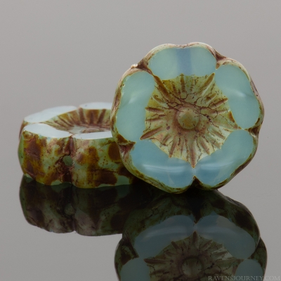 Hibiscus Flower (12mm) Aqua Blue Silk with Picasso Finish