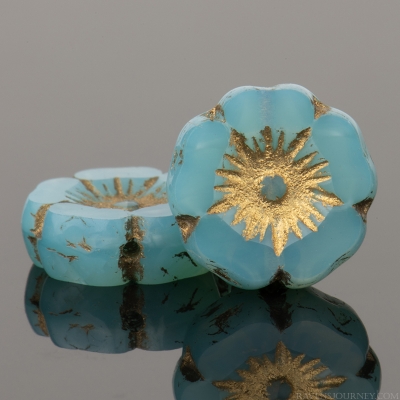 Hibiscus Flower (12mm) Aqua Blue Silk with Gold Wash