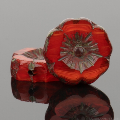 Hibiscus Flower (12mm) Burnt Orange Opaline Mix with Picasso Finish