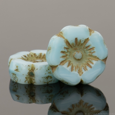Hibiscus Flower (12mm) Sky Blue Silk with Flax Yellow Wash