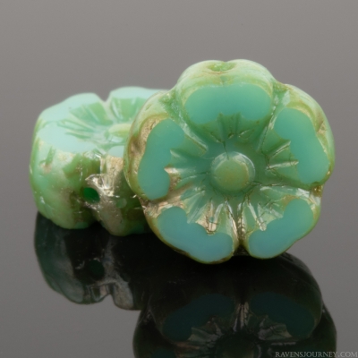 Hibiscus Flower (10mm) Light Turquoise Opaque with Picasso and Aurora Borealis Finish