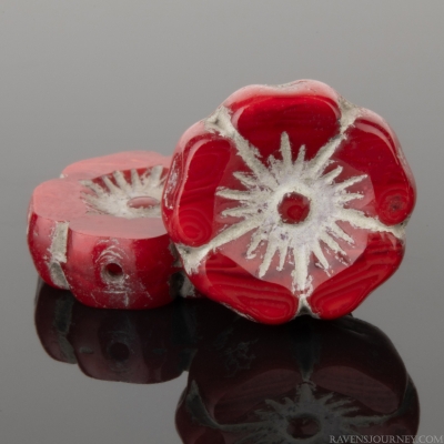 Hibiscus Flower (12mm) Red Opaline Mix with Light Grey Wash